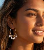Fashion gold plated anti tarnish faux pearl hoop earrings for women & girls