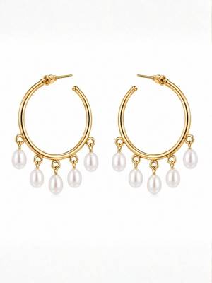 Fashion gold plated anti tarnish faux pearl hoop earrings for women & girls 3