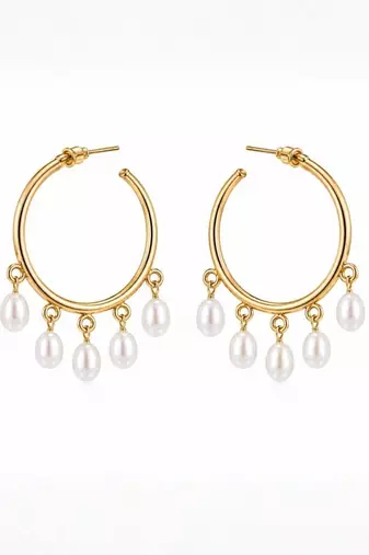 Fashion gold plated anti tarnish faux pearl hoop earrings for women & girls