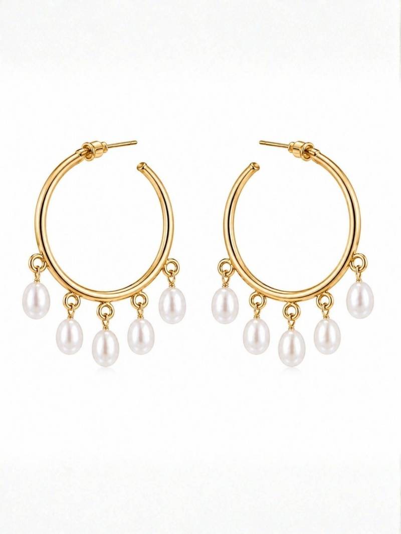 Fashion gold plated anti tarnish faux pearl hoop earrings for women & girls
