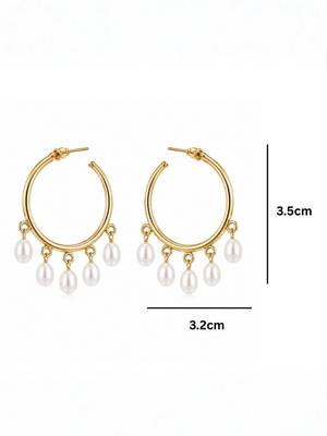 Fashion gold plated anti tarnish faux pearl hoop earrings for women & girls 4