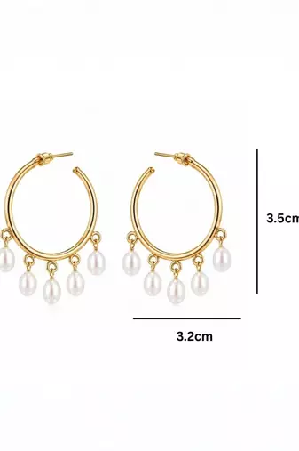 Fashion gold plated anti tarnish faux pearl hoop earrings for women & girls