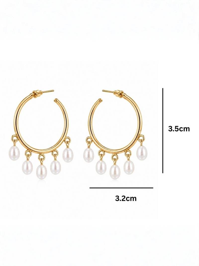 Fashion gold plated anti tarnish faux pearl hoop earrings for women & girls