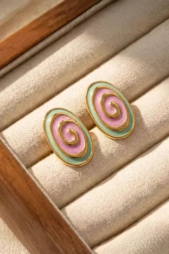 Fashion gold plated anti tarnish spiral stud earrings for women & girls