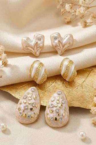 Fashion anti tarnish gold plated 3 pairs stud earrings combo for women & girls