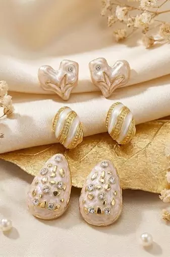 Fashion anti tarnish gold plated 3 pairs stud earrings combo for women & girls