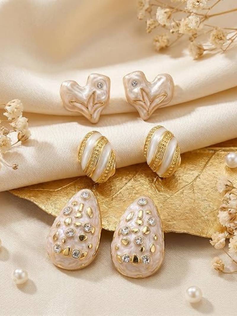 Fashion anti tarnish gold plated 3 pairs stud earrings combo for women & girls