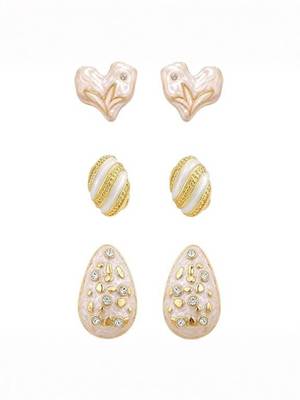 Fashion anti tarnish gold plated 3 pairs stud earrings combo for women & girls 2