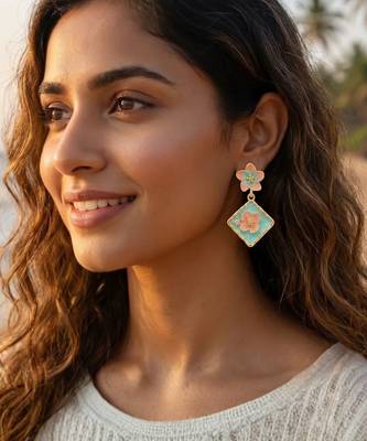 Fashion gold plated anti tarnish pink blue floral drop earrings for women 1