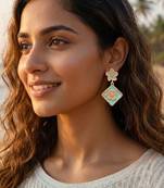 Fashion gold plated anti tarnish pink blue floral drop earrings for women
