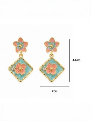Fashion gold plated anti tarnish pink blue floral drop earrings for women 4
