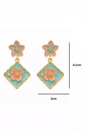 Fashion gold plated anti tarnish pink blue floral drop earrings for women