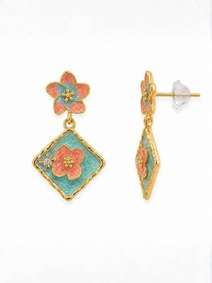 Fashion gold plated anti tarnish pink blue floral drop earrings for women 5