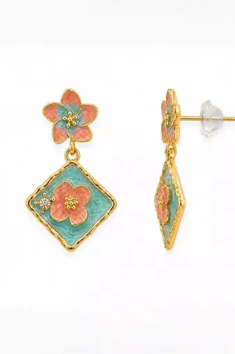 Fashion gold plated anti tarnish pink blue floral drop earrings for women