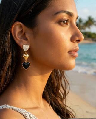 Fashion gold plated anti tarnish triple heart drop earrings for women 1