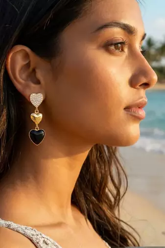 Fashion gold plated anti tarnish triple heart drop earrings for women