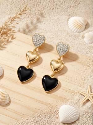 Fashion gold plated anti tarnish triple heart drop earrings for women 2