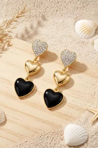 Fashion gold plated anti tarnish triple heart drop earrings for women