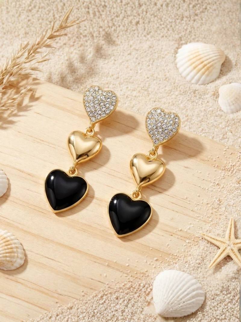 Fashion gold plated anti tarnish triple heart drop earrings for women