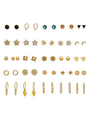Fashion 25 pairs anti tarnish gold plated stud & hoop earrings for women 2