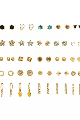 Fashion 25 pairs anti tarnish gold plated stud & hoop earrings for women