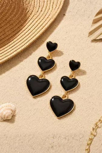 Fashion gold plated anti tarnish triple heart black earrings for women