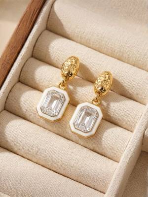 Fashion gold plated anti tarnish american diamond drop earrings for women 2