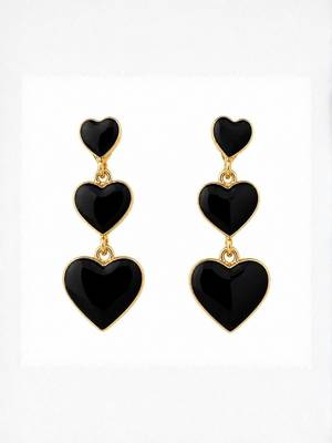 Fashion gold plated anti tarnish triple heart black earrings for women 3