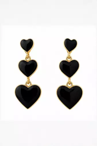Fashion gold plated anti tarnish triple heart black earrings for women