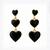 Fashion gold plated anti tarnish triple heart black earrings for women