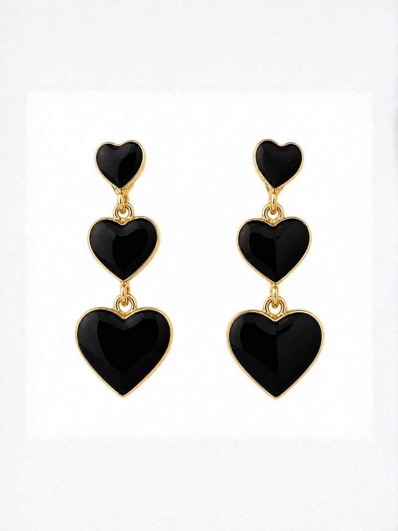 Fashion gold plated anti tarnish triple heart black earrings for women
