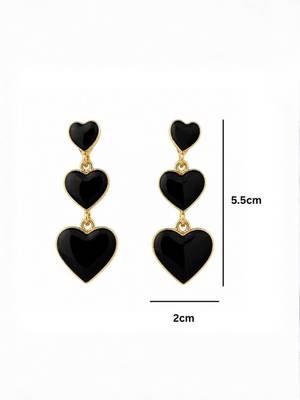 Fashion gold plated anti tarnish triple heart black earrings for women 4