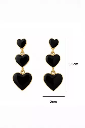 Fashion gold plated anti tarnish triple heart black earrings for women