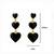 Fashion gold plated anti tarnish triple heart black earrings for women