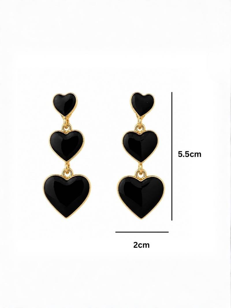 Fashion gold plated anti tarnish triple heart black earrings for women