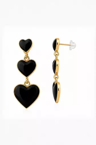 Fashion gold plated anti tarnish triple heart black earrings for women