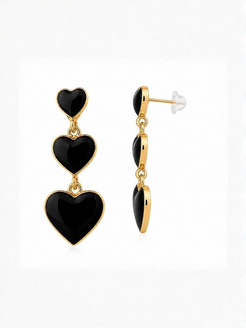 Fashion gold plated anti tarnish triple heart black earrings for women