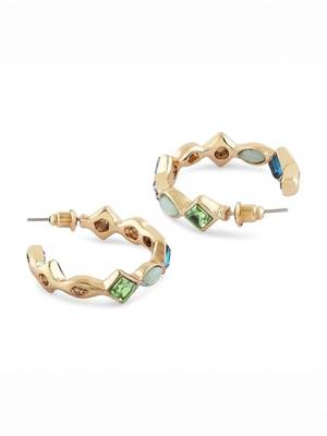 Fashion gold plated anti tarnish multicolor crystal hoop earrings for women 5