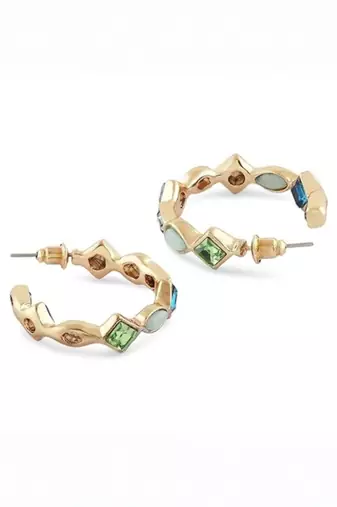 Fashion gold plated anti tarnish multicolor crystal hoop earrings for women