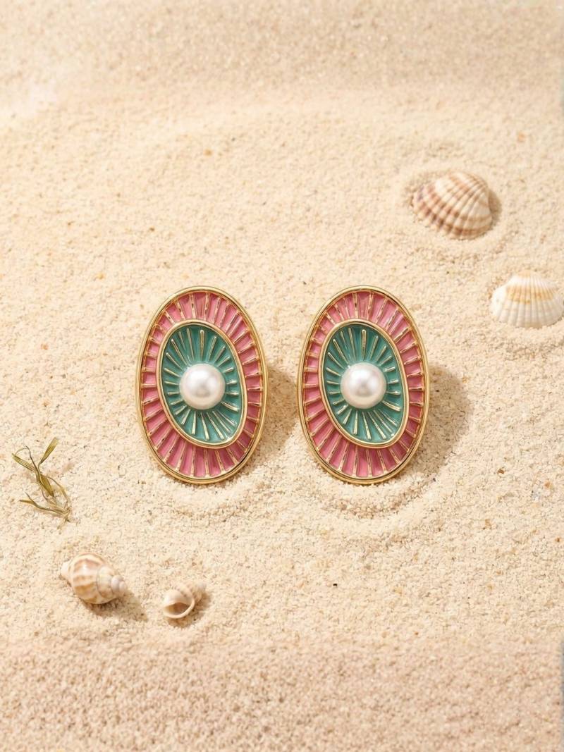 Fashion gold plated anti tarnish multicolor pearl drop earrings for women