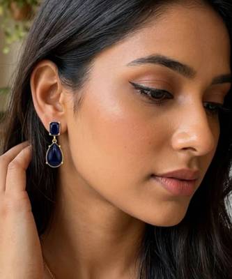 Fashion gold plated anti tarnish blue stone drop earrings for women & girls 1