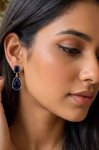 Fashion gold plated anti tarnish blue stone drop earrings for women & girls