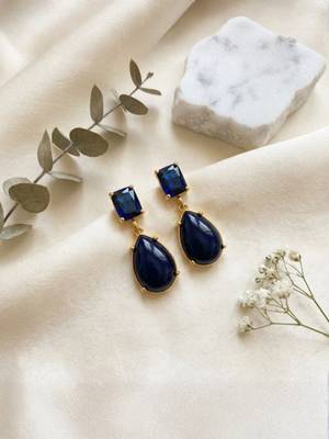 Fashion gold plated anti tarnish blue stone drop earrings for women & girls 2