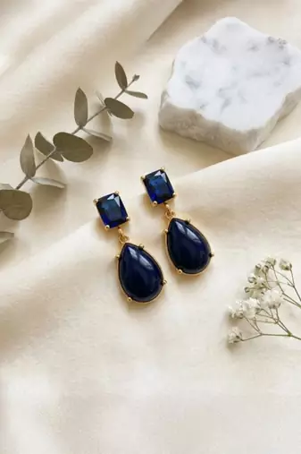Fashion gold plated anti tarnish blue stone drop earrings for women & girls
