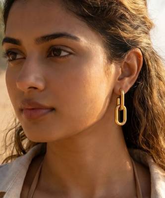 Fashion gold plated anti tarnish link chain drop earrings for women & girls 1