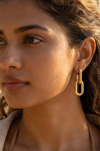 Fashion gold plated anti tarnish link chain drop earrings for women & girls