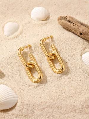 Fashion gold plated anti tarnish link chain drop earrings for women & girls 2