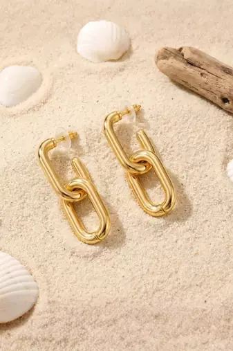 Fashion gold plated anti tarnish link chain drop earrings for women & girls