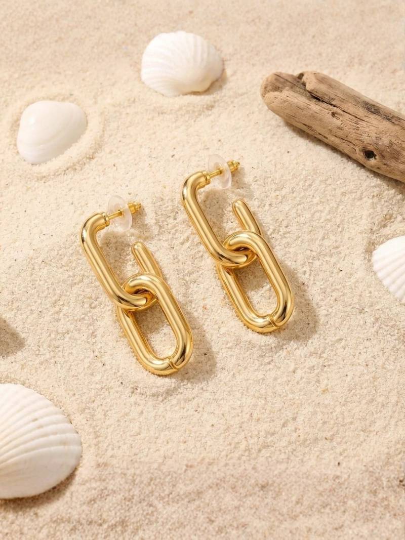 Fashion gold plated anti tarnish link chain drop earrings for women & girls