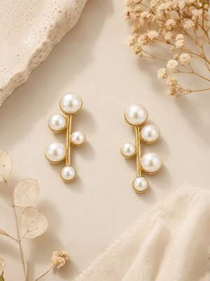 Fashion gold plated anti tarnish pearl drop earrings for women & girls 2